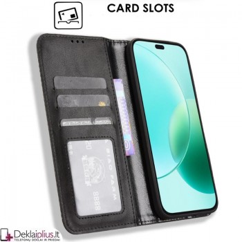Dirbtinės odos atverčiamas dėklas su skyreliais - juodas (Huawei Honor 400 Lite) Dirbtinės odos atverčiamas dėklas su skyreliais - juodas (Huawei Honor 400 Lite)
